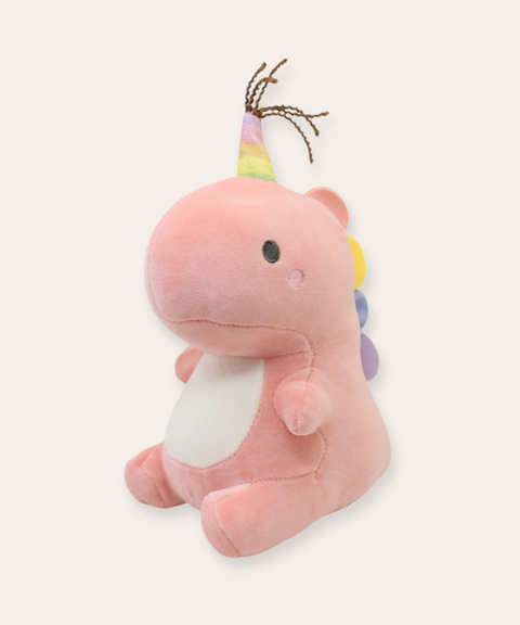 Dinosaurio Rosa de Peluche con Gorrito de Fiesta