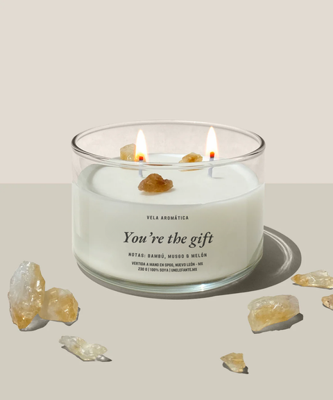 Vela de Soya Artesanal con Cristales - "You're the Gift"