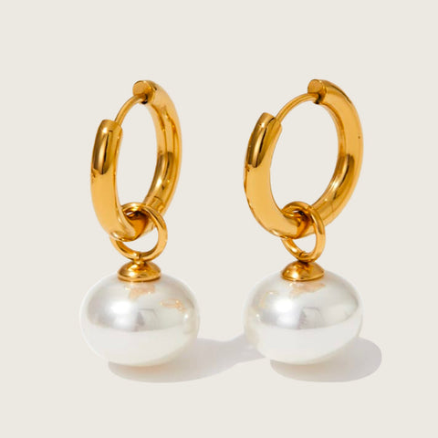 Arracadas Clásicas con Perla Natural, Acero Inoxidable y Chapa Oro 18K *New