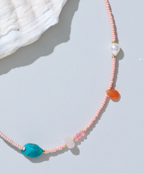 Collar Armonía con Turquesa, Cuarzo, Cornalina y Perlas de Agua Dulce - Hija Única