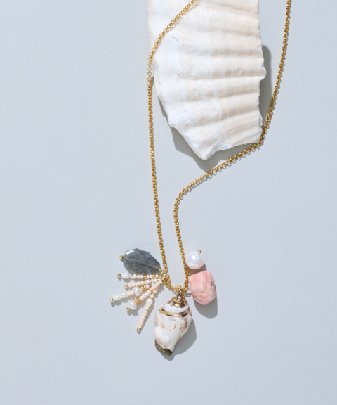 Collar Arrecife con Perlas Agua dulce, Labradorita, Cuarzo y Caracol - Hija Única