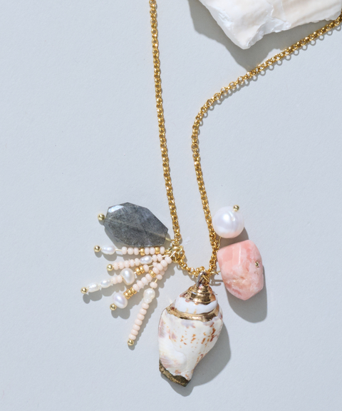 Collar Arrecife con Perlas Agua dulce, Labradorita, Cuarzo y Caracol - Hija Única