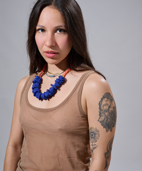 Collar Barragán Azul en Papel Maché y Seda - Hija Única