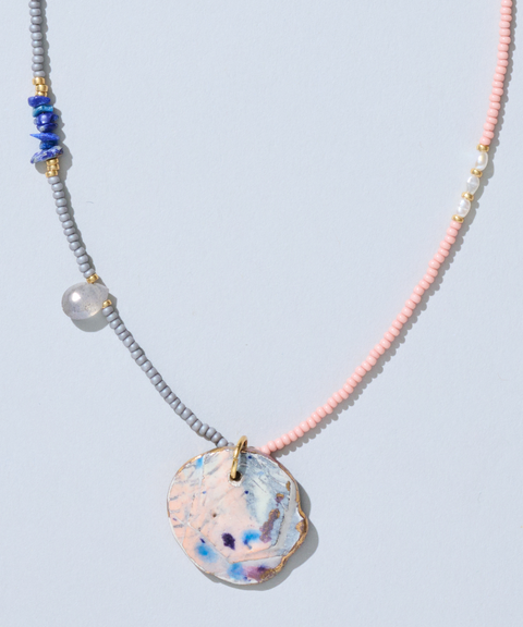 Collar Dije de Cerámica, Lapislázuli y Labradorita - Hija Única