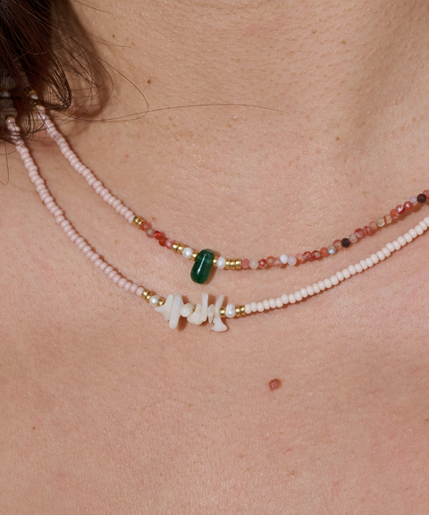 Collar Coral Blanco, Piedra Luna y Perlas Agua Dulce - Hija Única