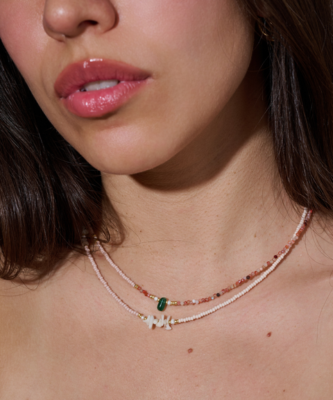 Collar Coral Blanco, Piedra Luna y Perlas Agua Dulce - Hija Única