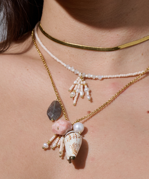Collar Arrecife con Perlas Agua dulce, Labradorita, Cuarzo y Caracol - Hija Única