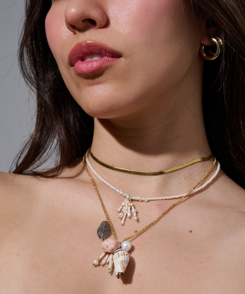 Collar Arrecife con Perlas Agua dulce, Labradorita, Cuarzo y Caracol - Hija Única