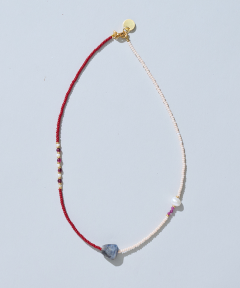 Collar Fuego con Labradorita, Rubís, Granate y Perlas de Agua Dulce - Hija Única