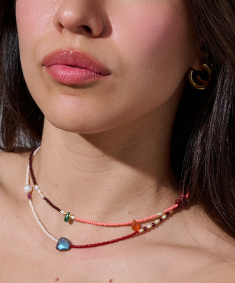 Collar Fuego con Labradorita, Rubís, Granate y Perlas de Agua Dulce - Hija Única