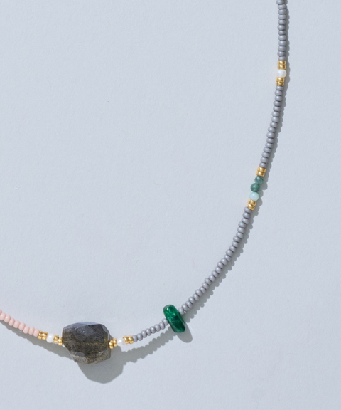 Collar Labradorita Facetada y Esmeralda - Hija Única