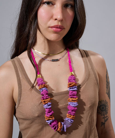 Collar Barragán Multicolor en Papel Maché y Seda - Hija Única