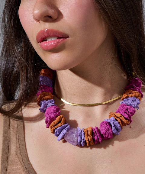 Collar Barragán Multicolor en Papel Maché y Seda - Hija Única