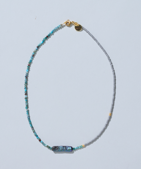 Collar Victoria con Perla de Agua Dulce Azul y Ágatas - Hija Única