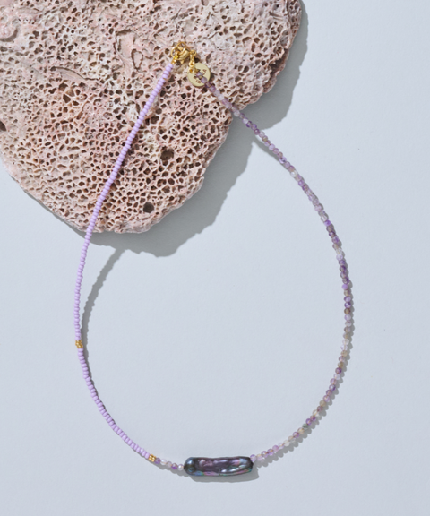 Collar Victoria con Perla de Agua Dulce Azul y Ágatas - Hija Única