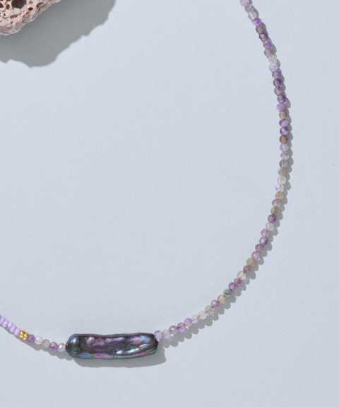 Collar Victoria con Perla de Agua Dulce Azul y Ágatas - Hija Única