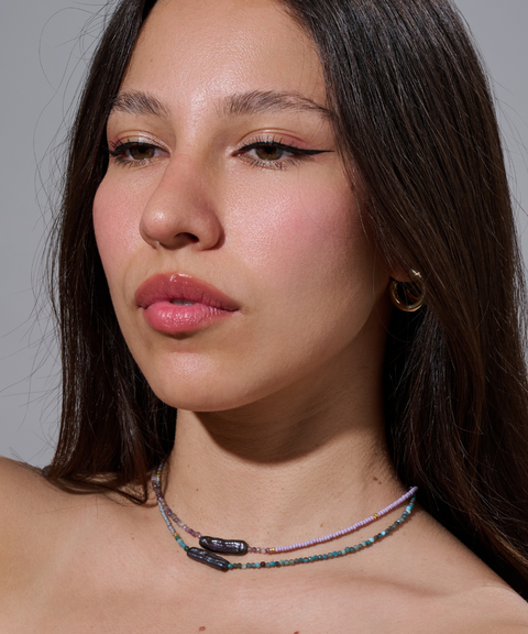 Collar Victoria con Perla de Agua Dulce Azul y Ágatas - Hija Única