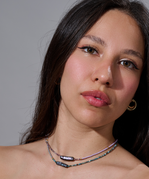 Collar Victoria con Perla de Agua Dulce Azul y Ágatas - Hija Única