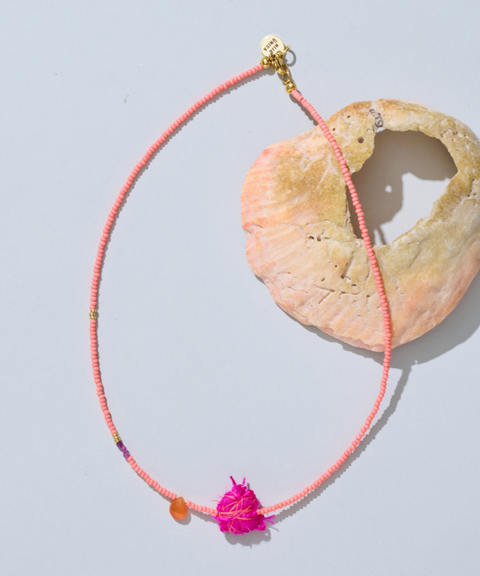 Collar Jaipur con Seda, Rubís y Cornalina - Hija Única