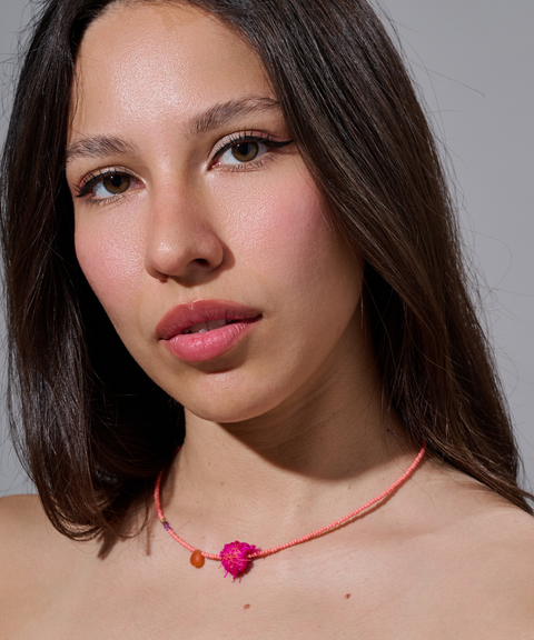 Collar Jaipur con Seda, Rubís y Cornalina - Hija Única