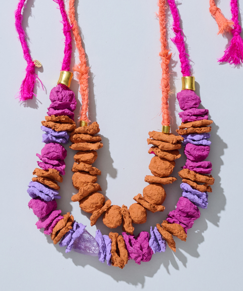 Collar Barragán Multicolor en Papel Maché y Seda - Hija Única