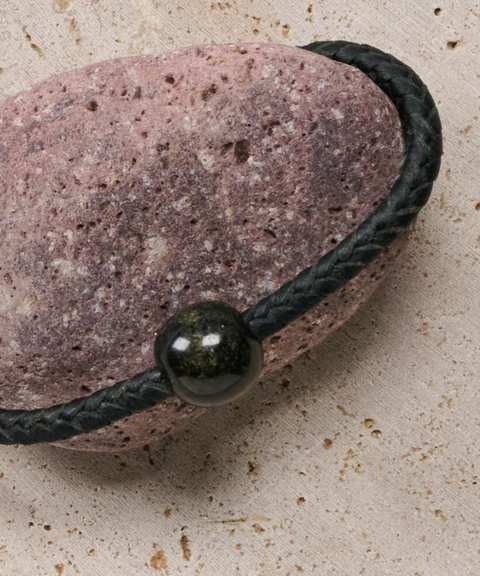 Pulsera en Piel Tejida y Esfera de Jade - Unelefante