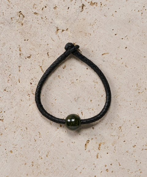 Pulsera en Piel Tejida y Esfera de Jade - Unelefante
