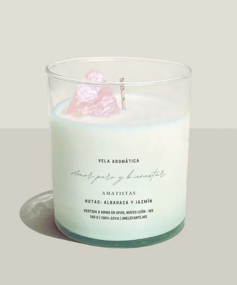 Vela Aromática de Soya con Cuarzo - Amor Puro y Bienestar