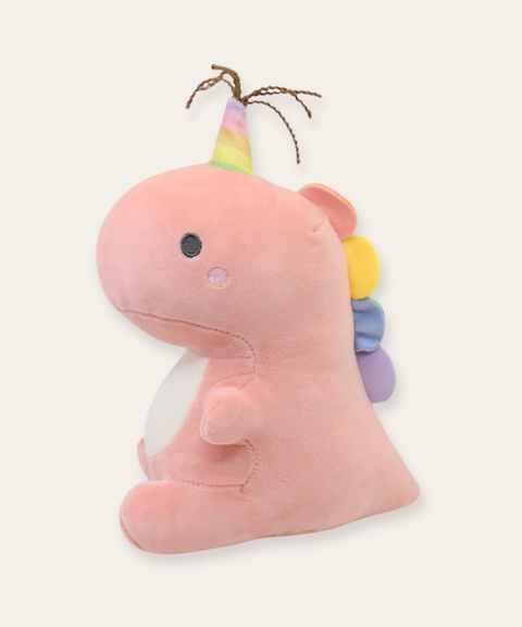 Dinosaurio Rosa de Peluche con Gorrito de Fiesta