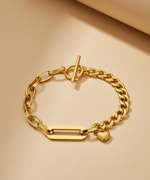 Pulsera Lucía en Acero Inoxidable y Chapa Oro 18K