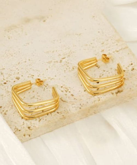 Aretes Arracada Triplets en Acero Inoxidable y Chapa Oro 18k