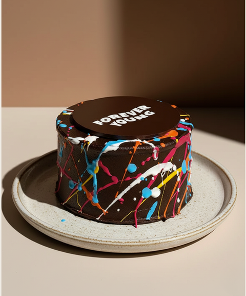 Pastel de Cumpleaños de Chocolate Forever Young, Diseño Pollock