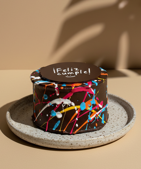 Pastel de Chocolate Pollock con Texto Feliz Cumple