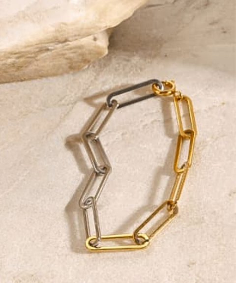 Pulsera Eslabones Bicolor en Acero Inoxidable y Chapa Oro