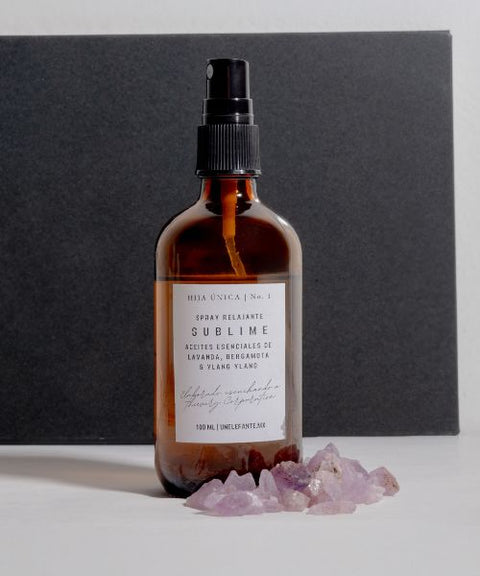 Spray Relajante SUBLIME con Lavanda, Bergamota, Ylang Ylang y Cristales de Amatista