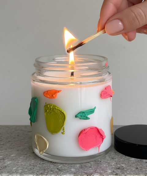 Vela de Soya Atelier con Base de Vidrio Pintada a Mano - Edición Viaje